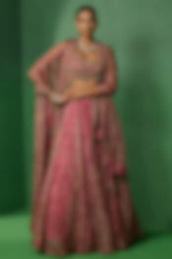 Pink Organza Printed & Embellished Wedding Lehenga Set by Ridhima Bhasin at Pernia's Pop Up Shop