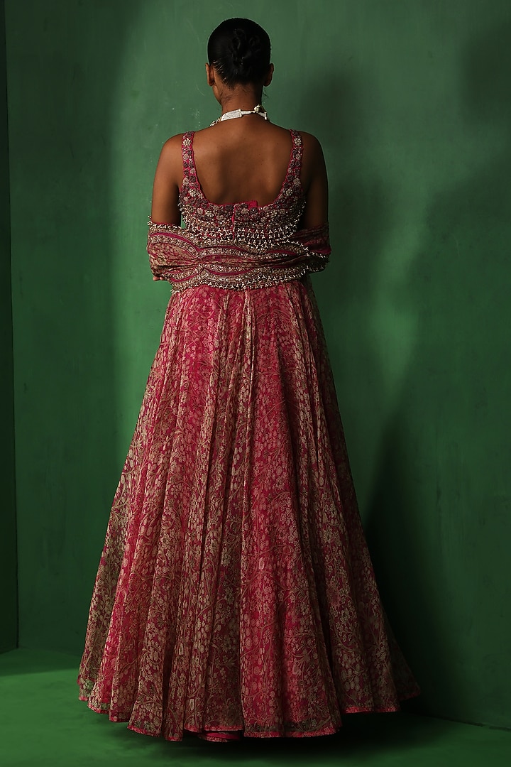 Pink Organza Printed & Embellished Wedding Lehenga Set by Ridhima Bhasin at Pernia's Pop Up Shop
