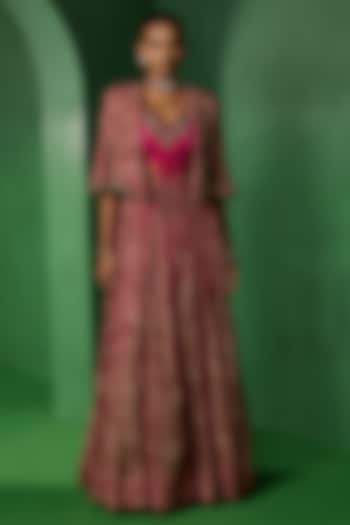 Pink Organza Printed Draped Skirt Set by Ridhima Bhasin at Pernia's Pop Up Shop