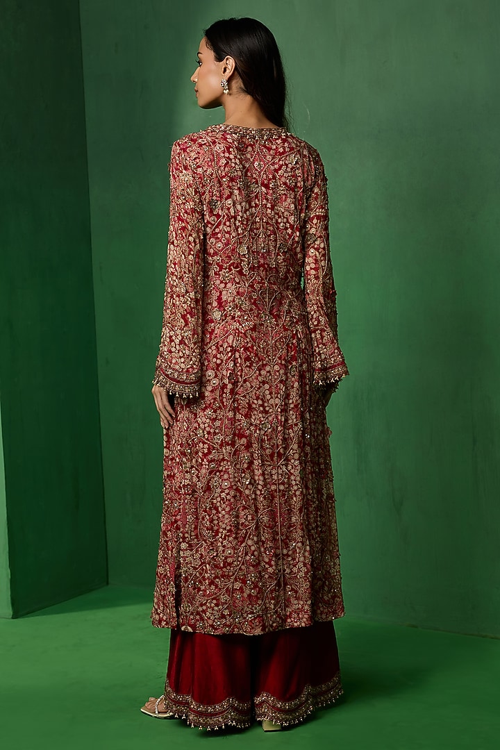 Red Georgette Embellished Kurta Set by Ridhima Bhasin at Pernia's Pop Up Shop