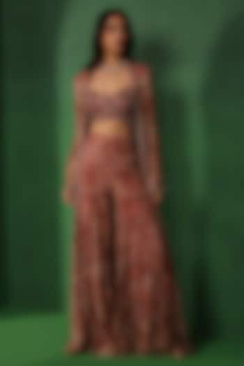 Red Chiffon Printed Wedding Sharara Set by Ridhima Bhasin at Pernia's Pop Up Shop