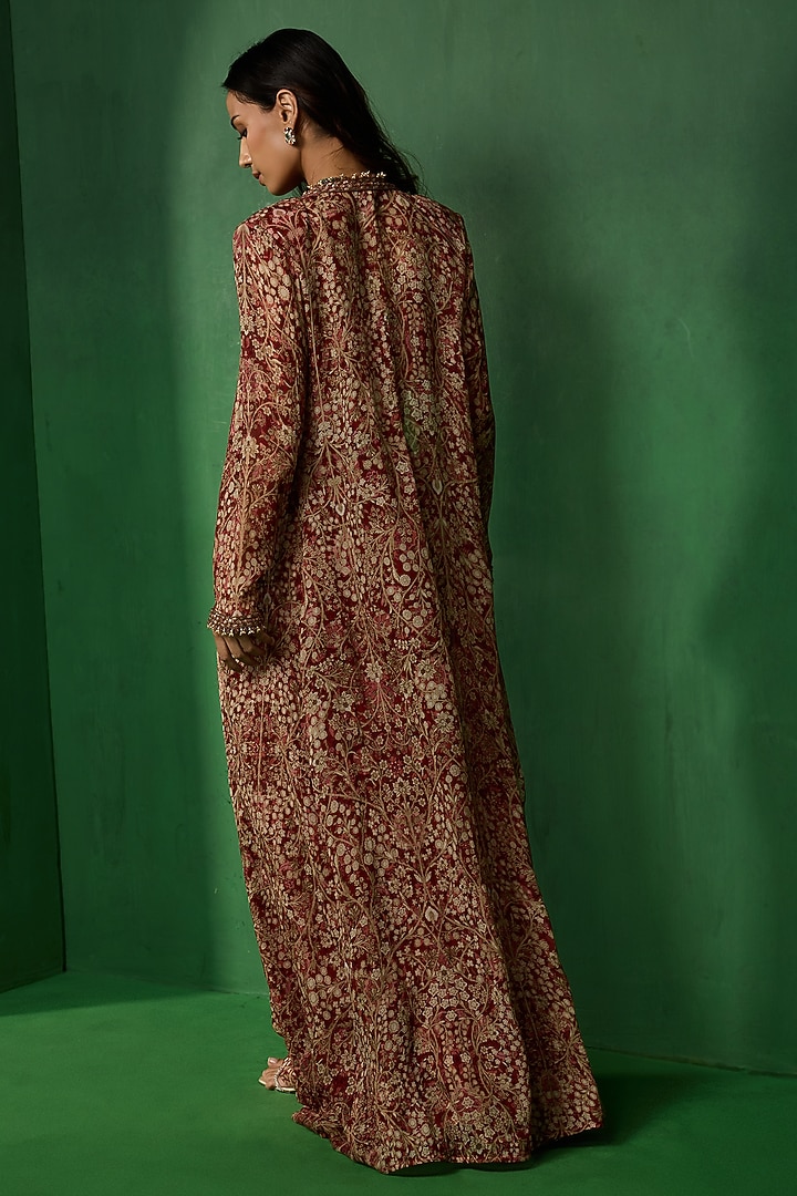 Red Chiffon Printed Wedding Sharara Set by Ridhima Bhasin at Pernia's Pop Up Shop