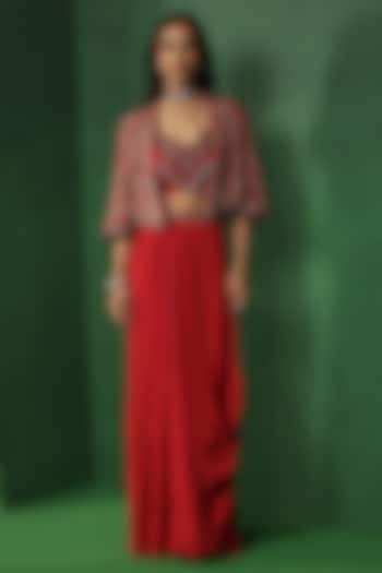 Red Georgette Draped Skirt Set by Ridhima Bhasin at Pernia's Pop Up Shop
