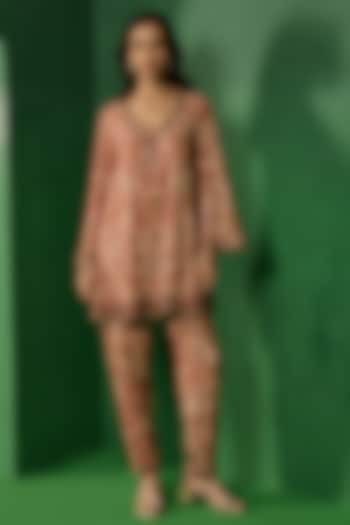 Red Rayon Embroidered A-Line Kurta Set by Ridhima Bhasin at Pernia's Pop Up Shop