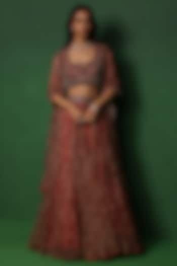 Red Organza Printed & Embellished Wedding Lehenga Set by Ridhima Bhasin at Pernia's Pop Up Shop