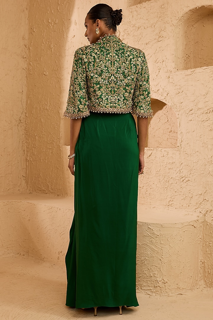 Green Georgette Draped Skirt Set by Ridhima Bhasin at Pernia's Pop Up Shop