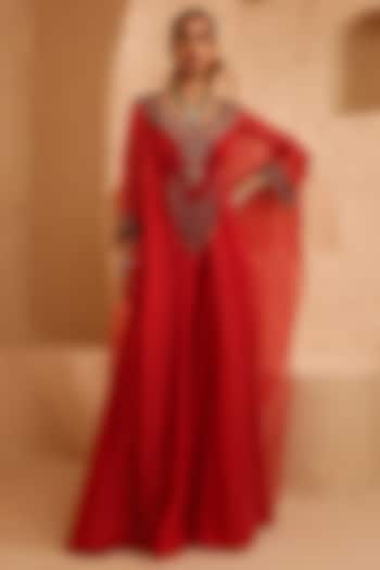 Red Crepe Pant Set by Ridhima Bhasin at Pernia's Pop Up Shop