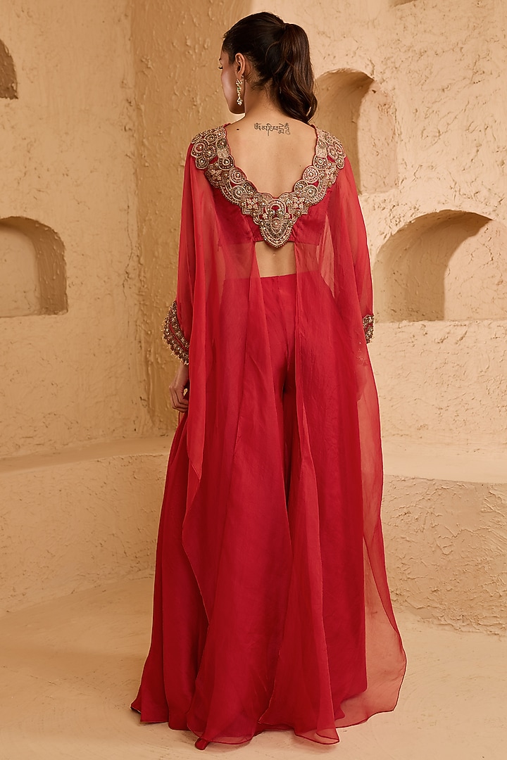 Red Crepe Pant Set by Ridhima Bhasin at Pernia's Pop Up Shop