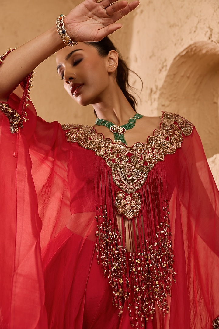 Red Crepe Pant Set by Ridhima Bhasin at Pernia's Pop Up Shop