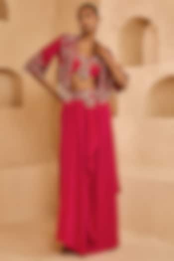 Fuchsia Organza Draped Skirt Set by Ridhima Bhasin at Pernia's Pop Up Shop