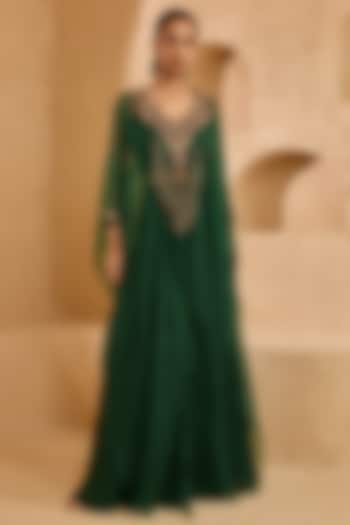 Green Crepe Pant Set by Ridhima Bhasin at Pernia's Pop Up Shop