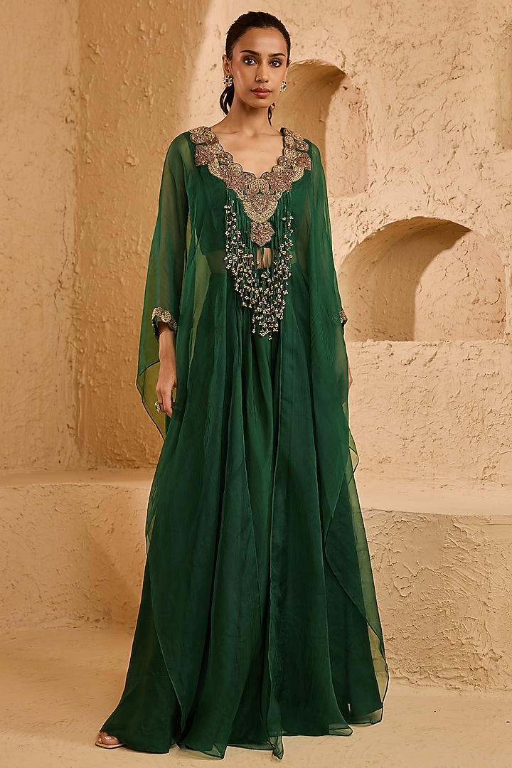 Green Crepe Pant Set by Ridhima Bhasin at Pernia's Pop Up Shop