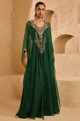 Green Crepe Pant Set by Ridhima Bhasin