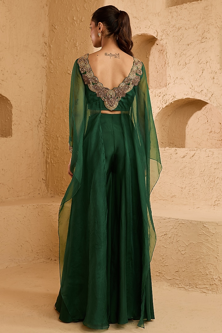 Green Crepe Pant Set by Ridhima Bhasin at Pernia's Pop Up Shop
