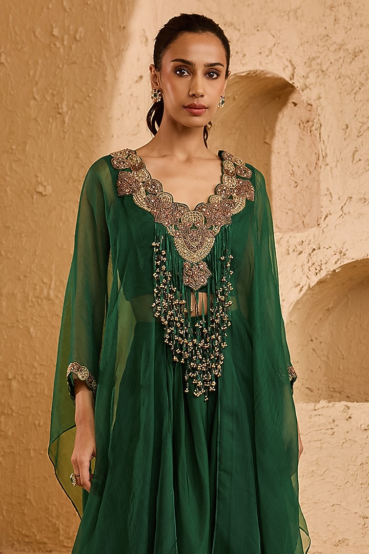 Green Crepe Pant Set by Ridhima Bhasin at Pernia's Pop Up Shop
