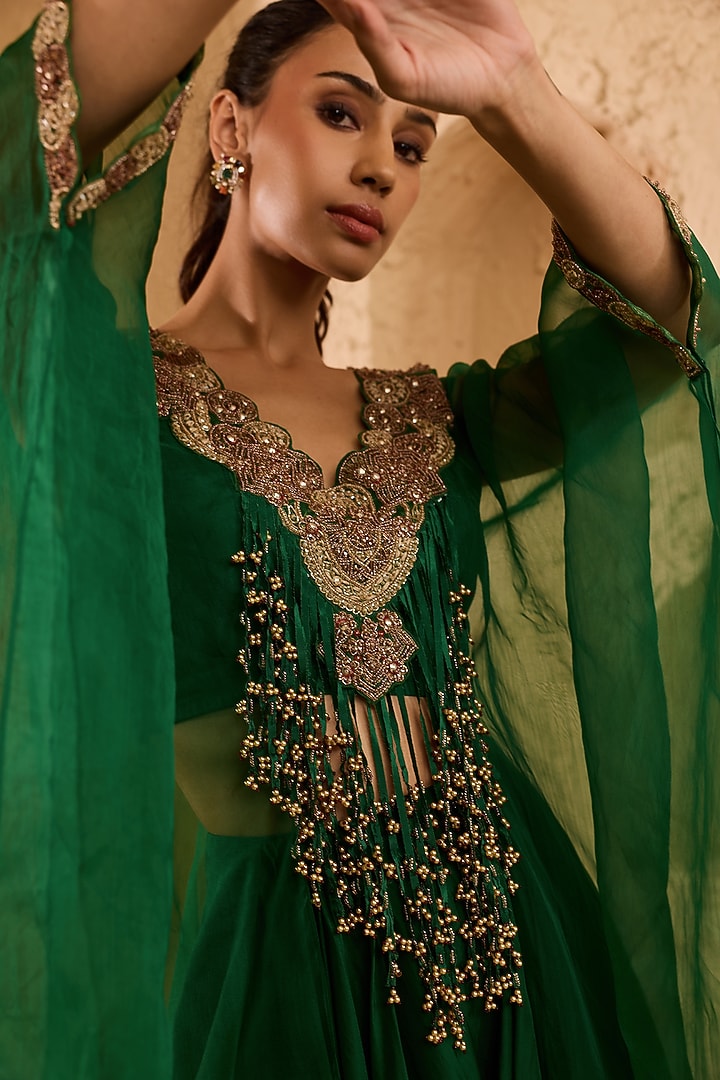 Green Crepe Pant Set by Ridhima Bhasin at Pernia's Pop Up Shop