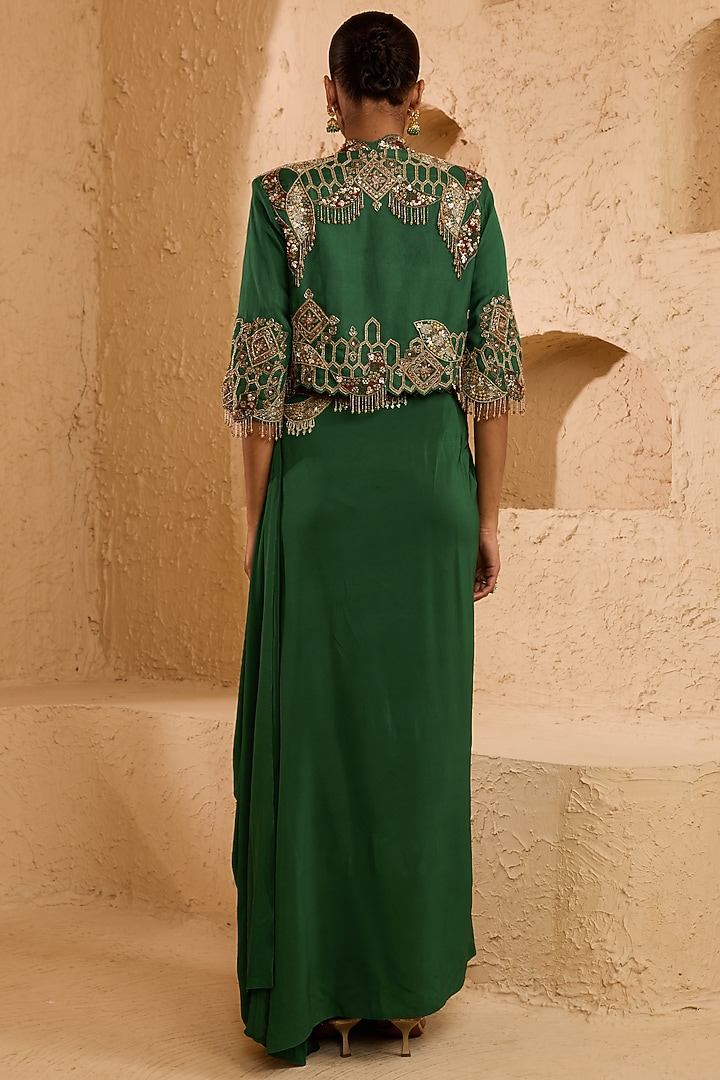 Green Organza Draped Skirt Set by Ridhima Bhasin at Pernia's Pop Up Shop