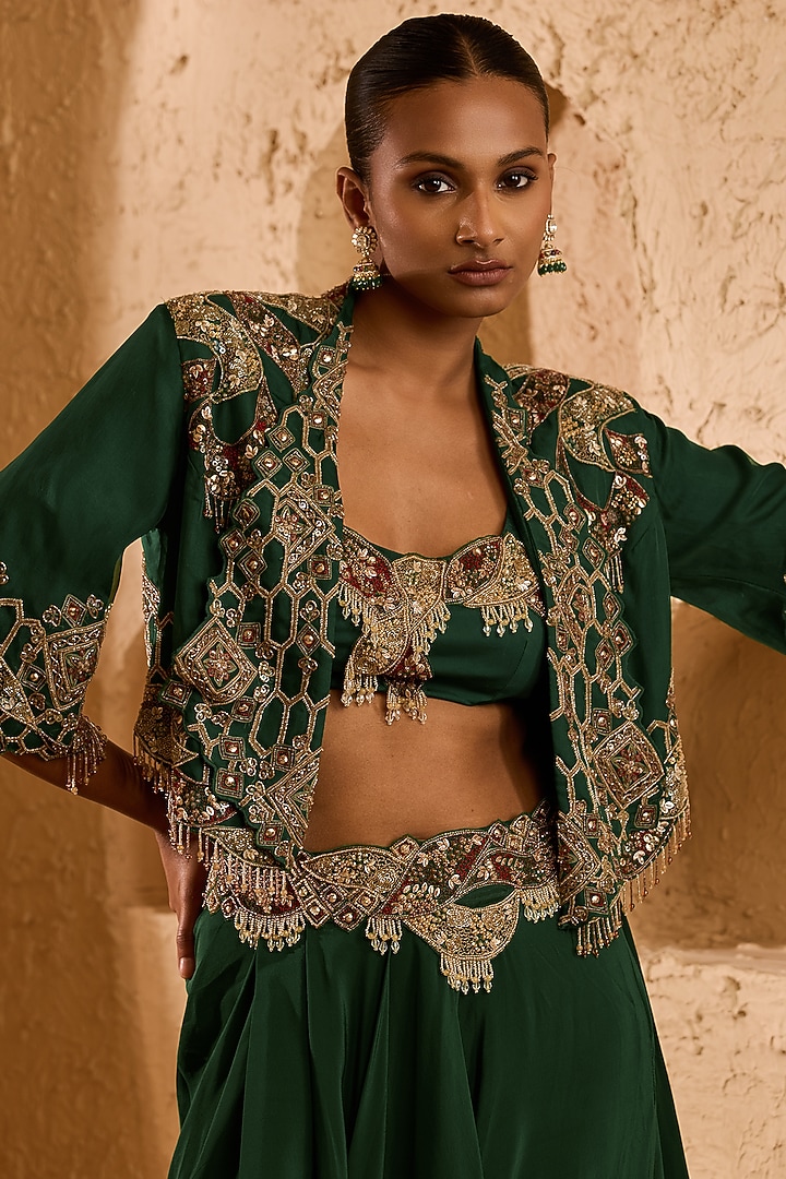 Green Organza Draped Skirt Set by Ridhima Bhasin at Pernia's Pop Up Shop