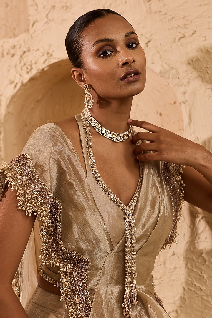 Silver Pure Tissue Embroidered Bridal Sharara Set by Ridhima Bhasin at Pernia's Pop Up Shop