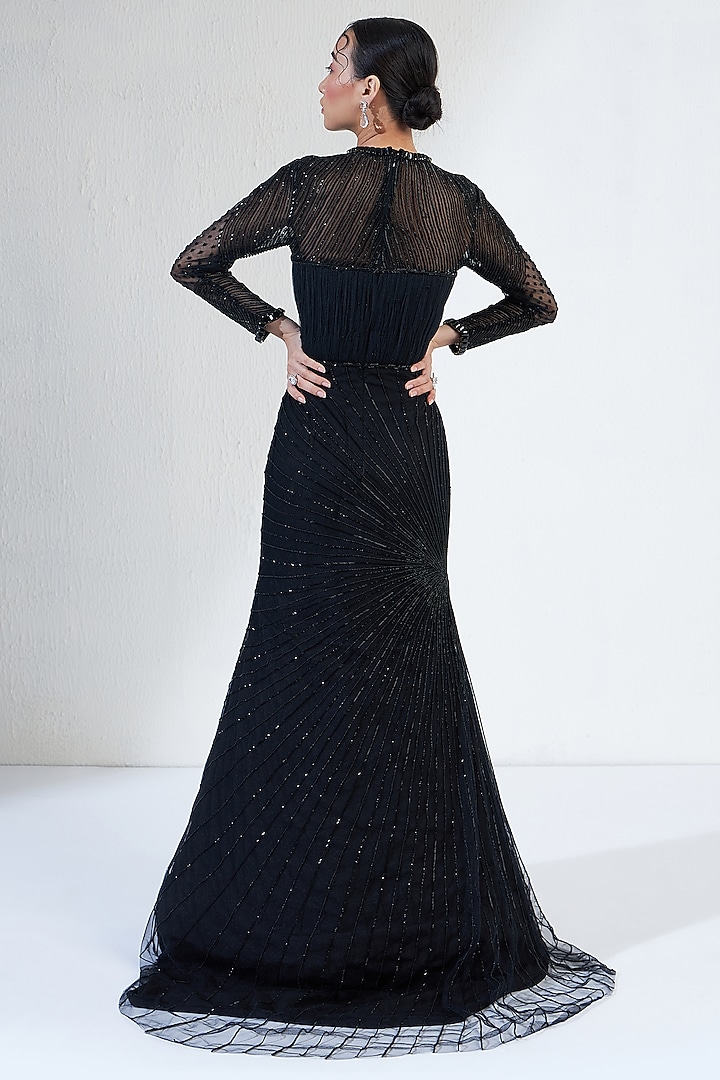 Black Net Hand Embroidered Bridal Gown by Ridhimaa Gupta at Pernia's Pop Up Shop