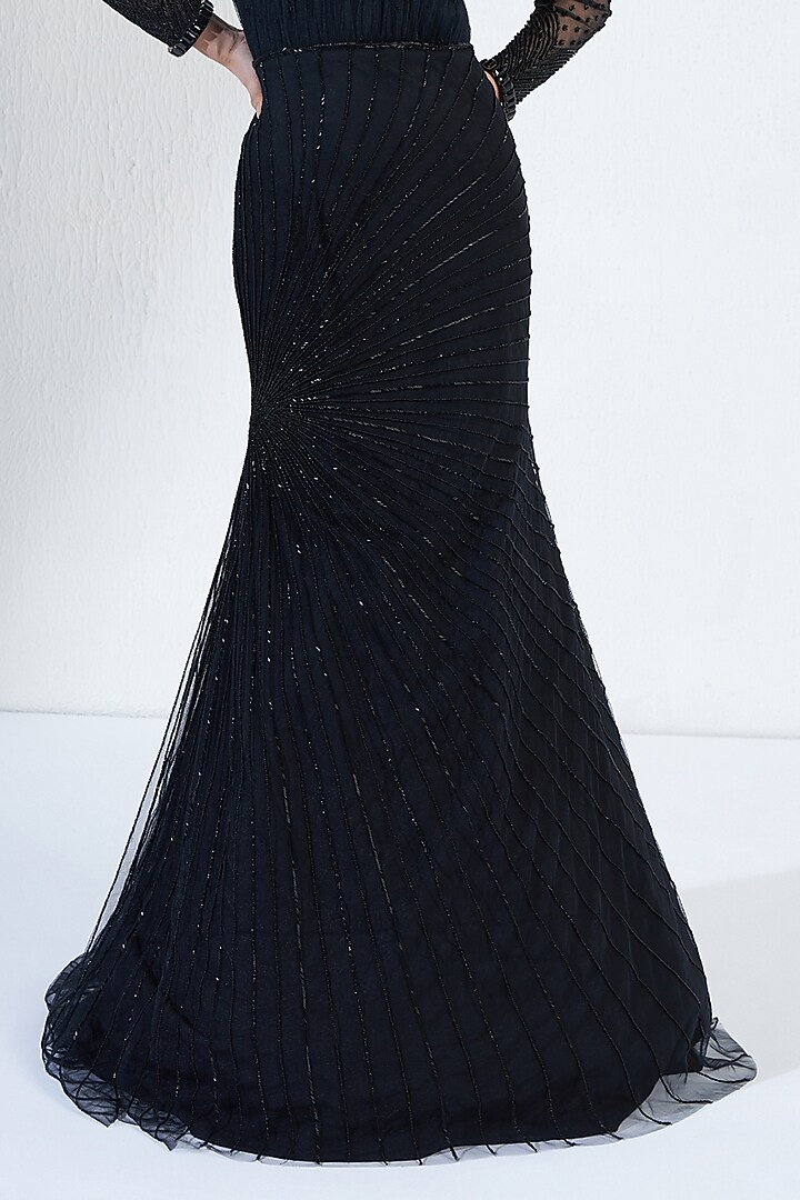 Black Net Hand Embroidered Bridal Gown by Ridhimaa Gupta at Pernia's Pop Up Shop