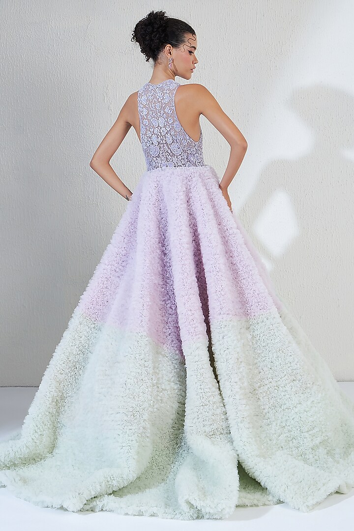 Lilac Tulle Bead Embroidered Bridal Gown by Ridhimaa Gupta at Pernia's Pop Up Shop