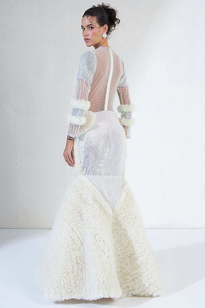 Off-White Net & Tulle Crystal Embellished Bridal Gown by Ridhimaa Gupta at Pernia's Pop Up Shop