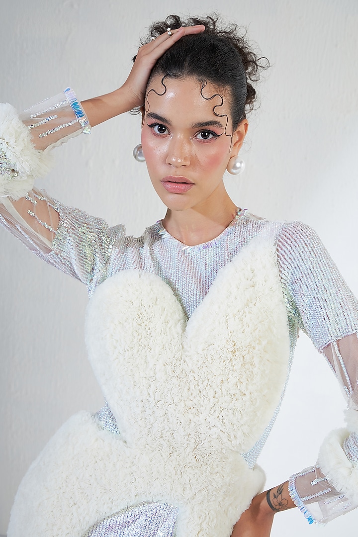 Off-White Net & Tulle Crystal Embellished Bridal Gown by Ridhimaa Gupta at Pernia's Pop Up Shop