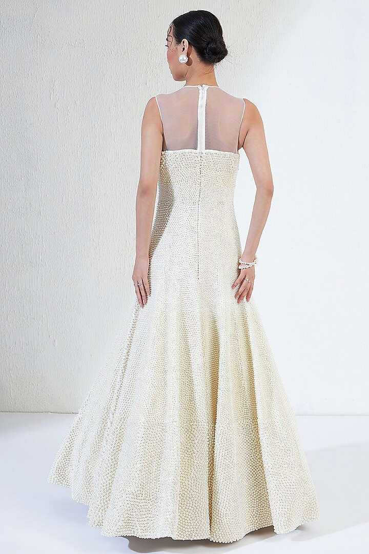 White Satin & Net Pearl Mermaid-Cut Bridal Gown by Ridhimaa Gupta at Pernia's Pop Up Shop