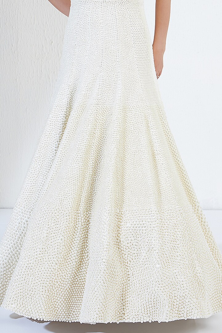 White Satin & Net Pearl Mermaid-Cut Bridal Gown by Ridhimaa Gupta at Pernia's Pop Up Shop