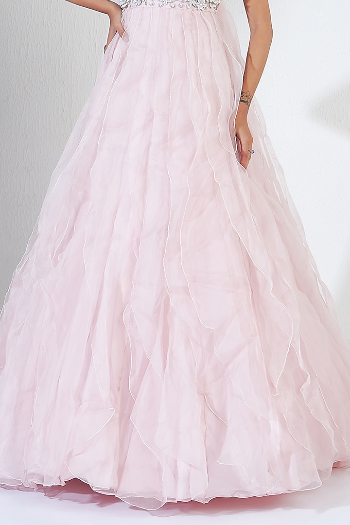 Pink Tulle Rosette Embellished Bridal Gown by Ridhimaa Gupta at Pernia's Pop Up Shop