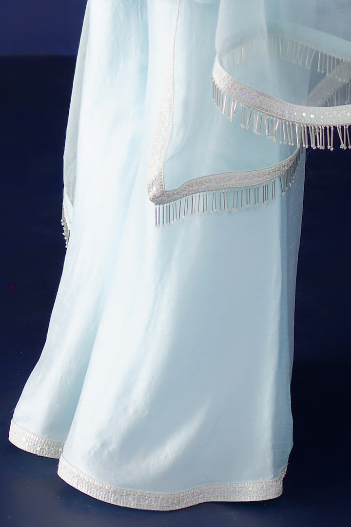 Powder Blue Viscose Raw Silk & Pure Cotton Voile Hand Embroidered Kurta Set by Ridhimaa Gupta at Pernia's Pop Up Shop