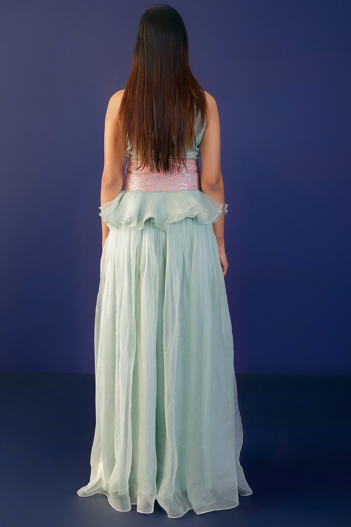 Pistachio Green Silk Organza Wedding Sharara Set by Ridhimaa Gupta at Pernia's Pop Up Shop