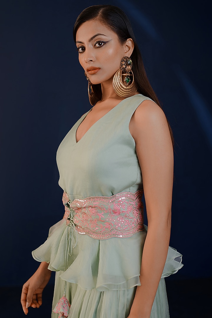 Pistachio Green Silk Organza Wedding Sharara Set by Ridhimaa Gupta at Pernia's Pop Up Shop