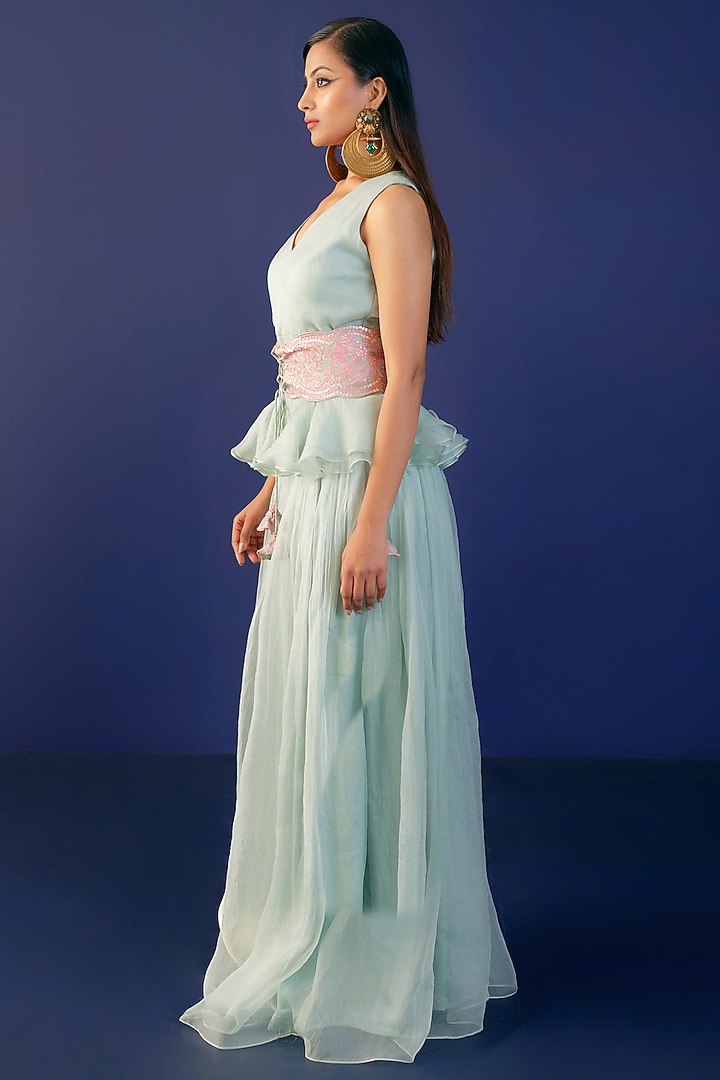 Pistachio Green Silk Organza Wedding Sharara Set by Ridhimaa Gupta at Pernia's Pop Up Shop