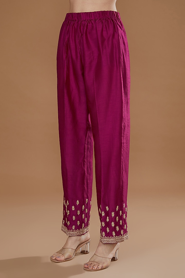Turquoise Viscose Raw Silk Hand Embroidered Kurta Set by Ridhimaa Gupta at Pernia's Pop Up Shop