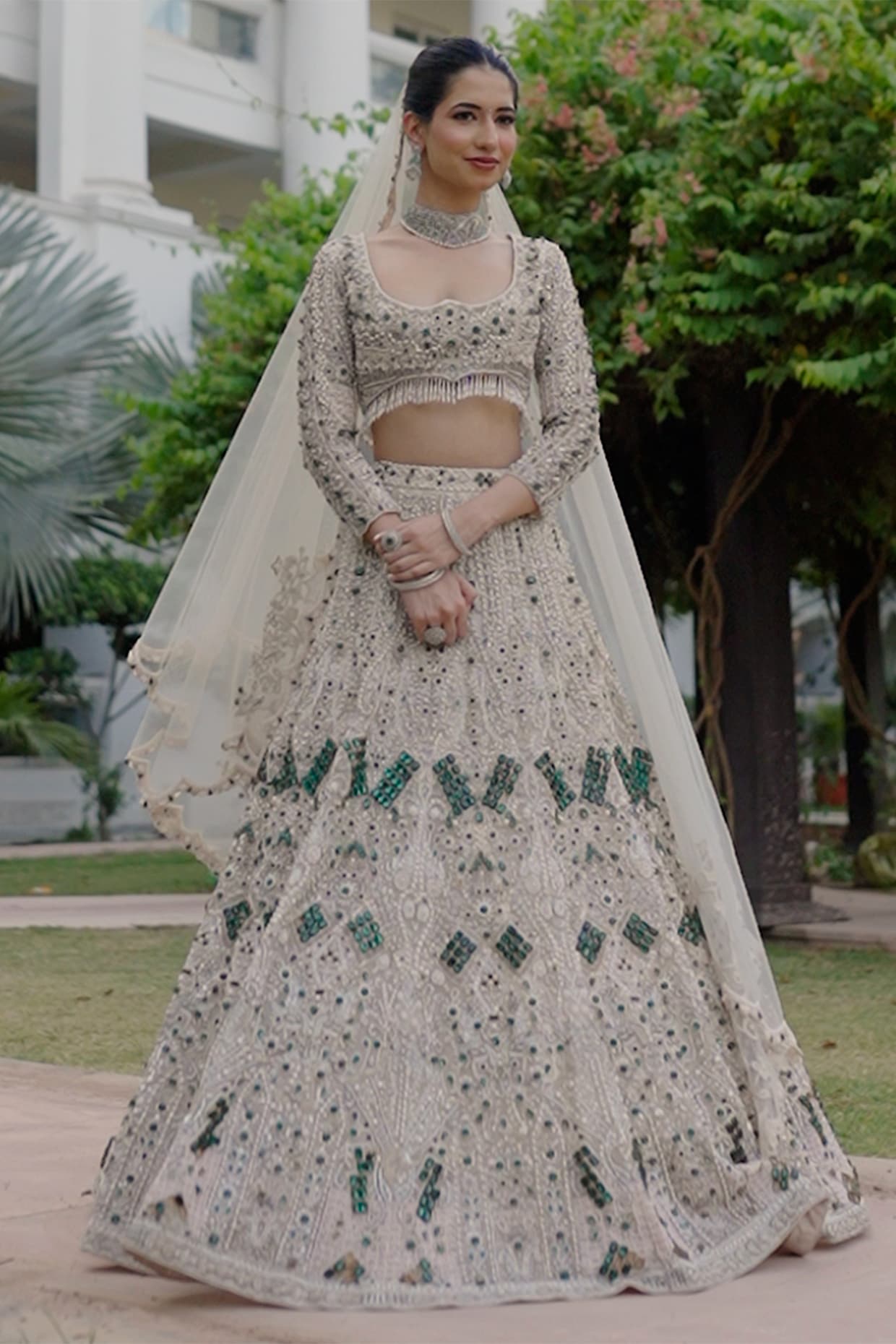 Ridhi garg Ivory Net Sequin Embroidered Bridal Lehenga Set