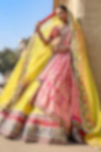 Yellow Banarasi Silk Zardosi Embellished Bridal Bridal Lehenga Set by Ridhi garg at Pernia's Pop Up Shop