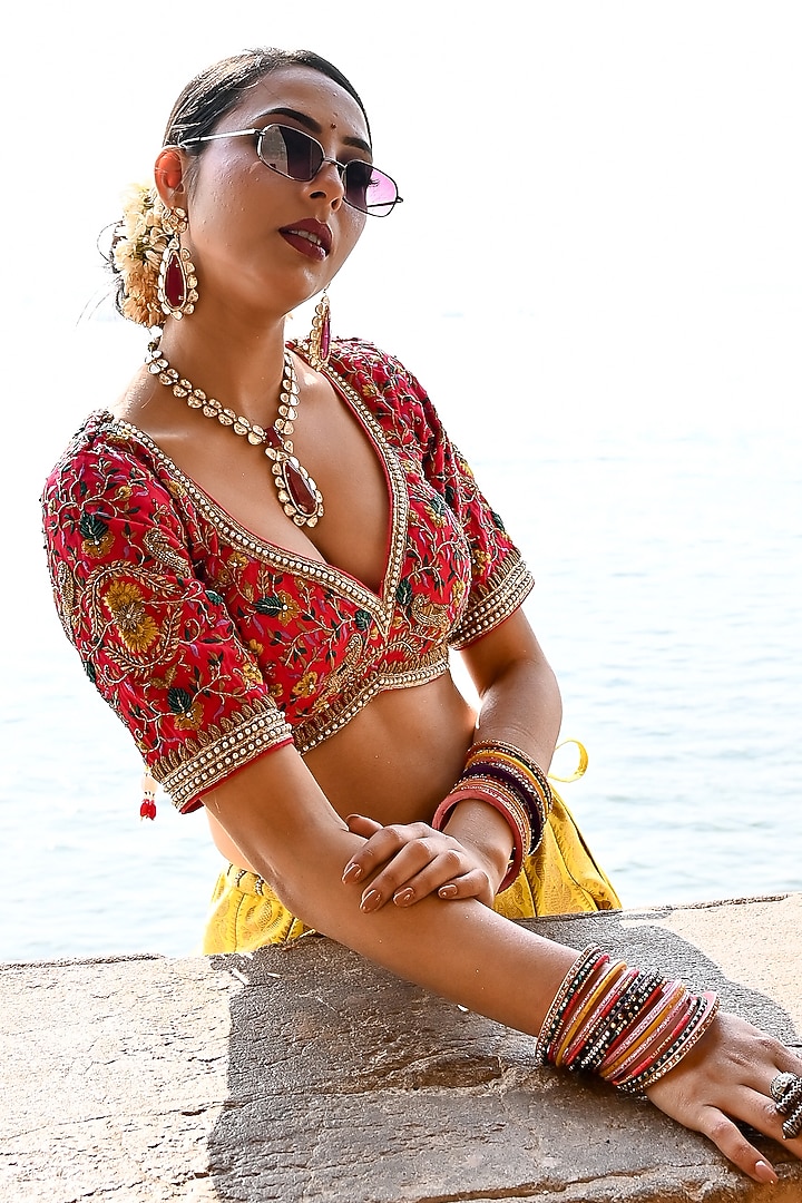 Yellow Banarasi Silk Zardosi Embellished Bridal Bridal Lehenga Set by Ridhi garg at Pernia's Pop Up Shop