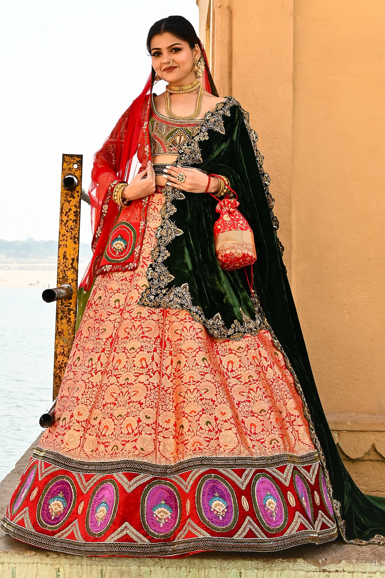 Ridhi garg Red Banarasi Resham Hand Embellished Bridal Lehenga Set