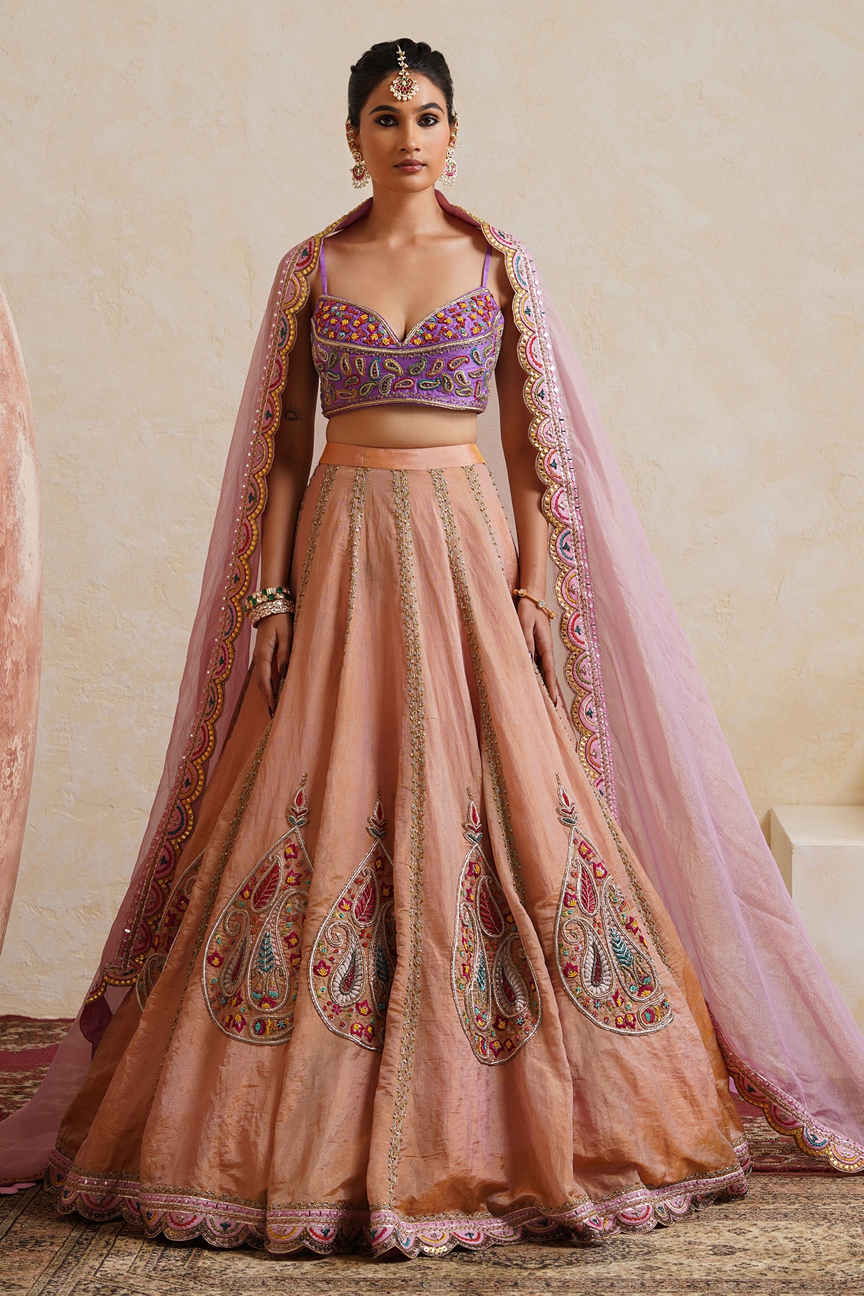 Ridhi garg Light Pink Tissue Sequin Embroidered Bridal Lehenga Set