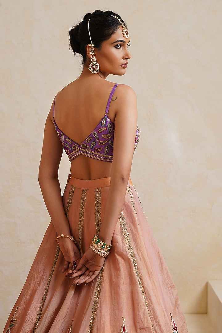 Light Pink Tissue Sequin Embroidered Bridal Bridal Lehenga Set by Ridhi garg at Pernia's Pop Up Shop