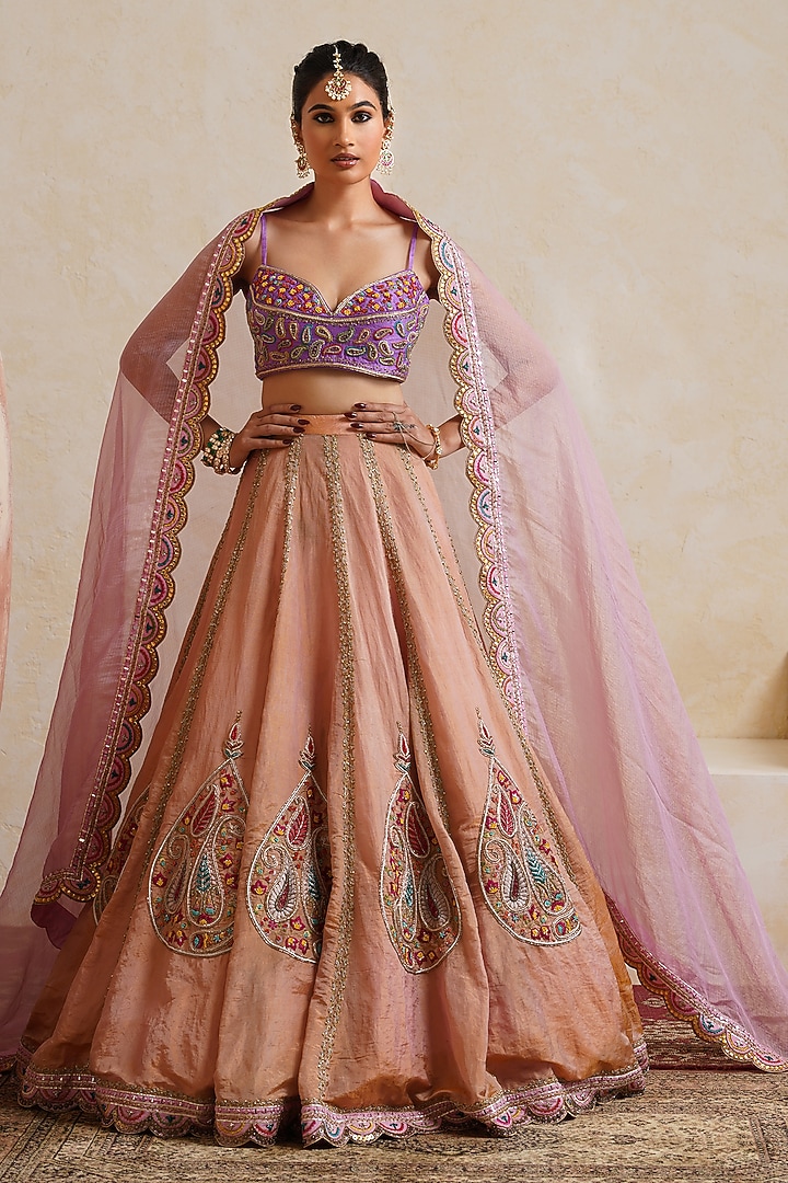 Light Pink Tissue Sequin Embroidered Bridal Bridal Lehenga Set by Ridhi garg at Pernia's Pop Up Shop