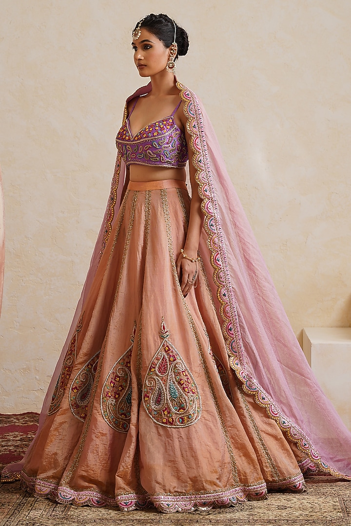 Light Pink Tissue Sequin Embroidered Bridal Bridal Lehenga Set by Ridhi garg at Pernia's Pop Up Shop