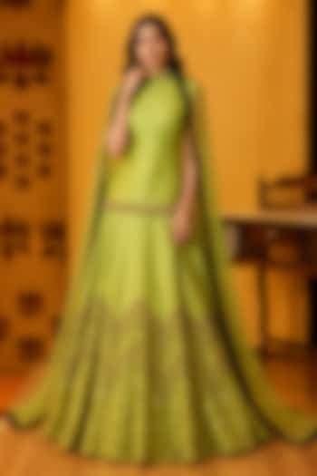 Mint Green Raw Silk Sequin Embroidered Bridal Bridal Lehenga Set by Ridhi garg at Pernia's Pop Up Shop