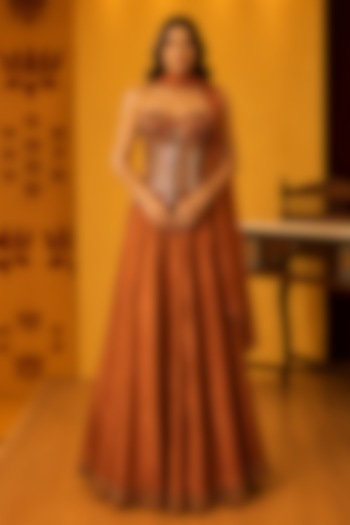 Brown Dupion Silk Skirt Set by Ridhi garg at Pernia's Pop Up Shop