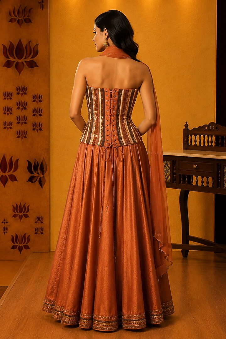 Brown Dupion Silk Skirt Set by Ridhi garg at Pernia's Pop Up Shop
