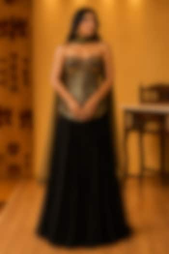 Black Georgette Pleated Skirt Set by Ridhi garg at Pernia's Pop Up Shop