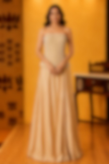 Ivory Satin Silk Pleated Skirt Set by Ridhi garg at Pernia's Pop Up Shop