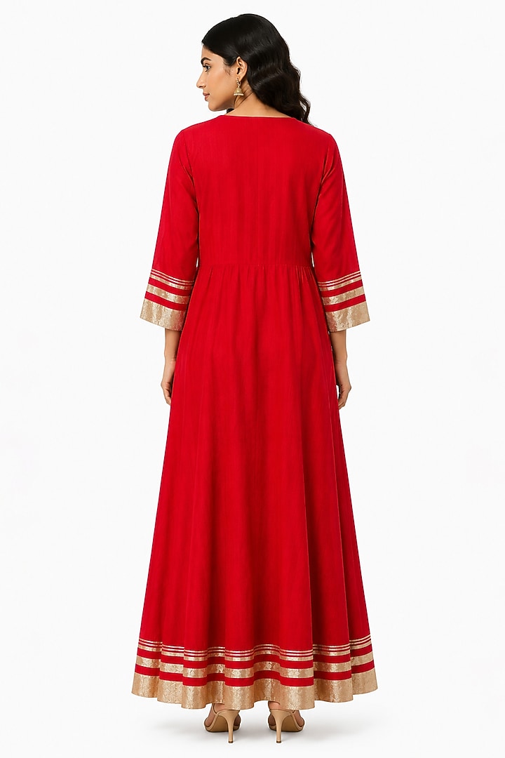 Red Silk Gota Hand Embroidered Party Wear Anarkali by Ridhi garg at Pernia's Pop Up Shop